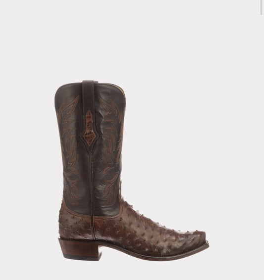 LUCCHESE “ELGIN” CHOCOLATE FULL QUILL OSTRICH COWBOY BOOT