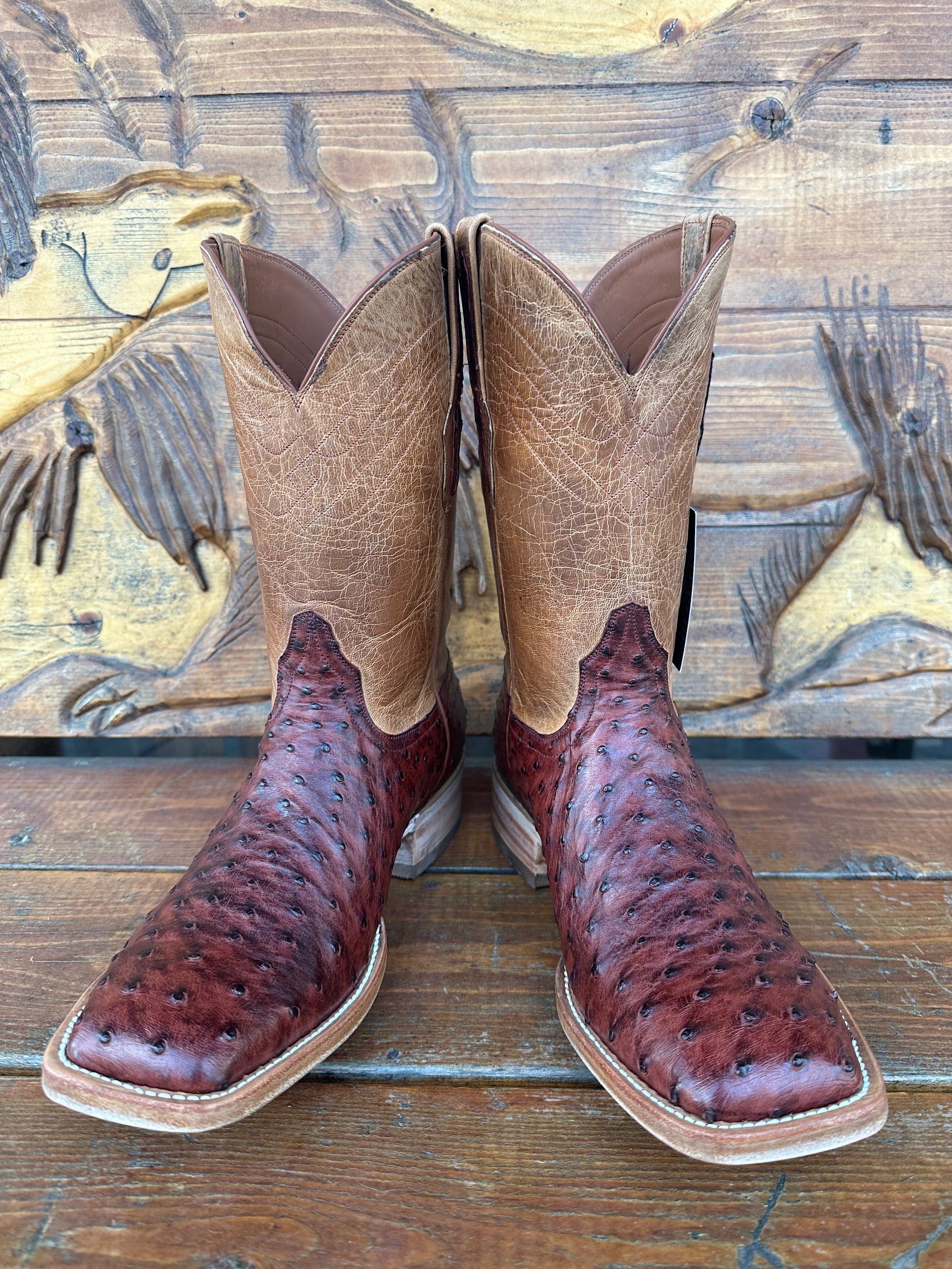 BLACK JACK Almond Red Full Quill Ostrich Boots Zapateria Leon and Western Wear