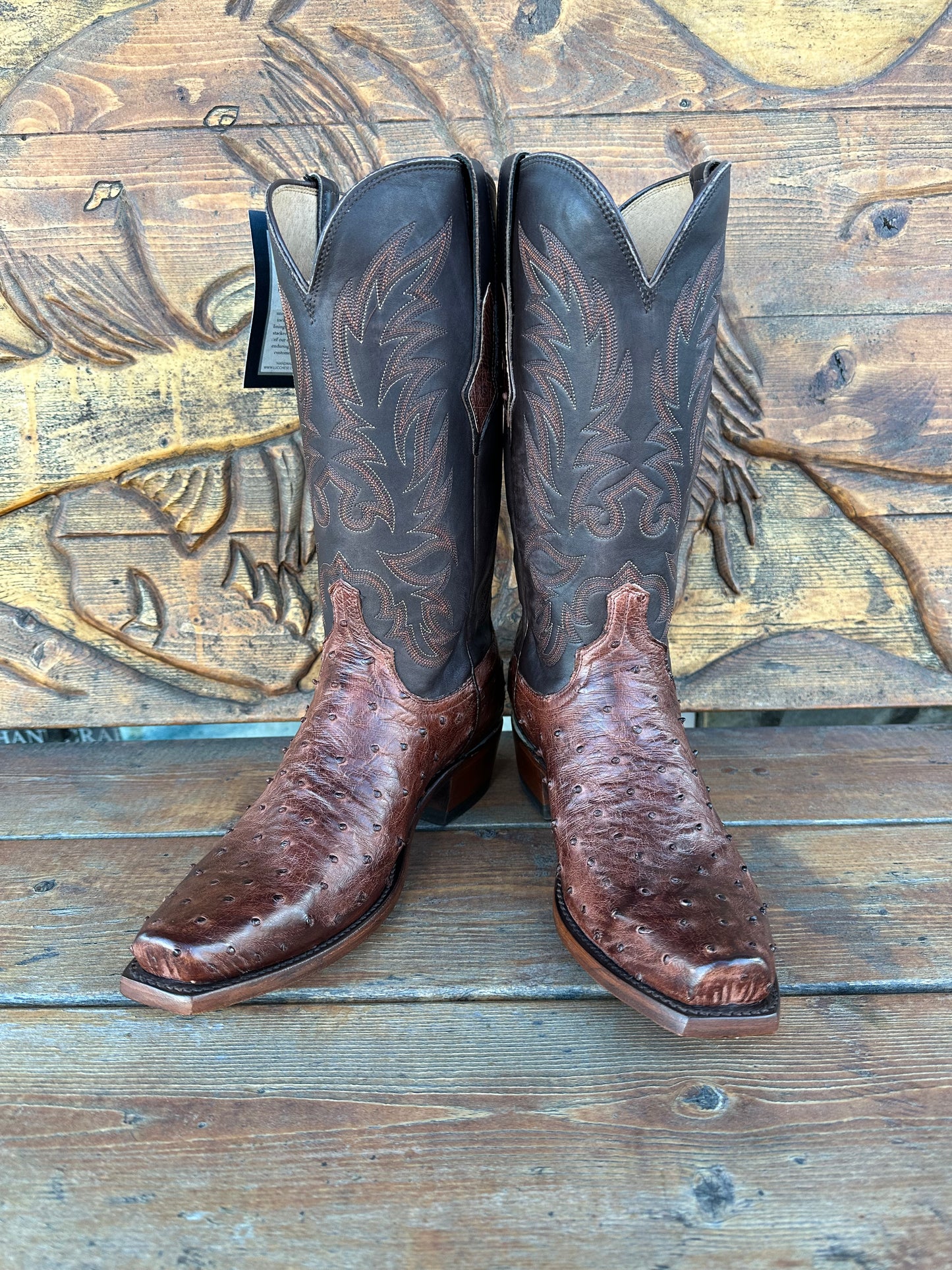 LUCCHESE “ELGIN” CHOCOLATE FULL QUILL OSTRICH COWBOY BOOT