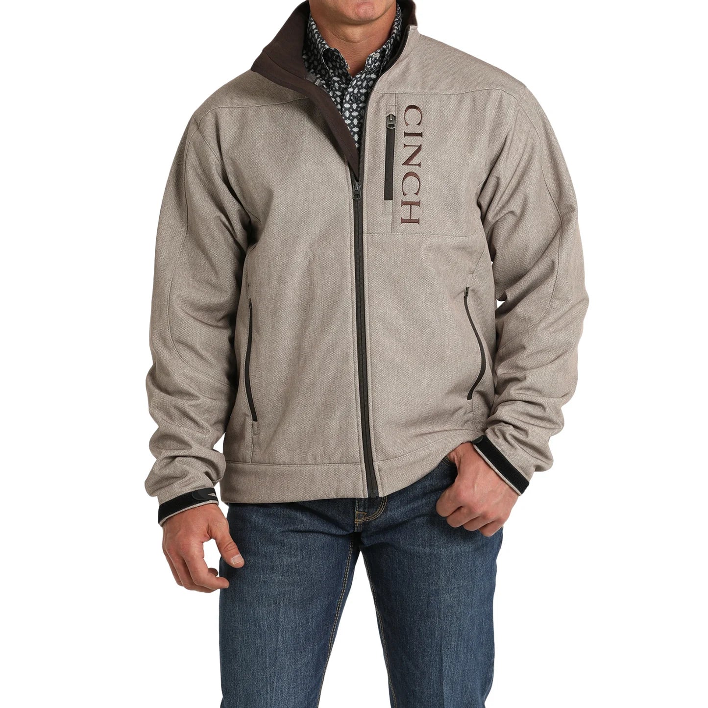 CINCH MEN’S SOLID BONDED LOGO PRINTED STONE JACKET MWJ1567010 STN