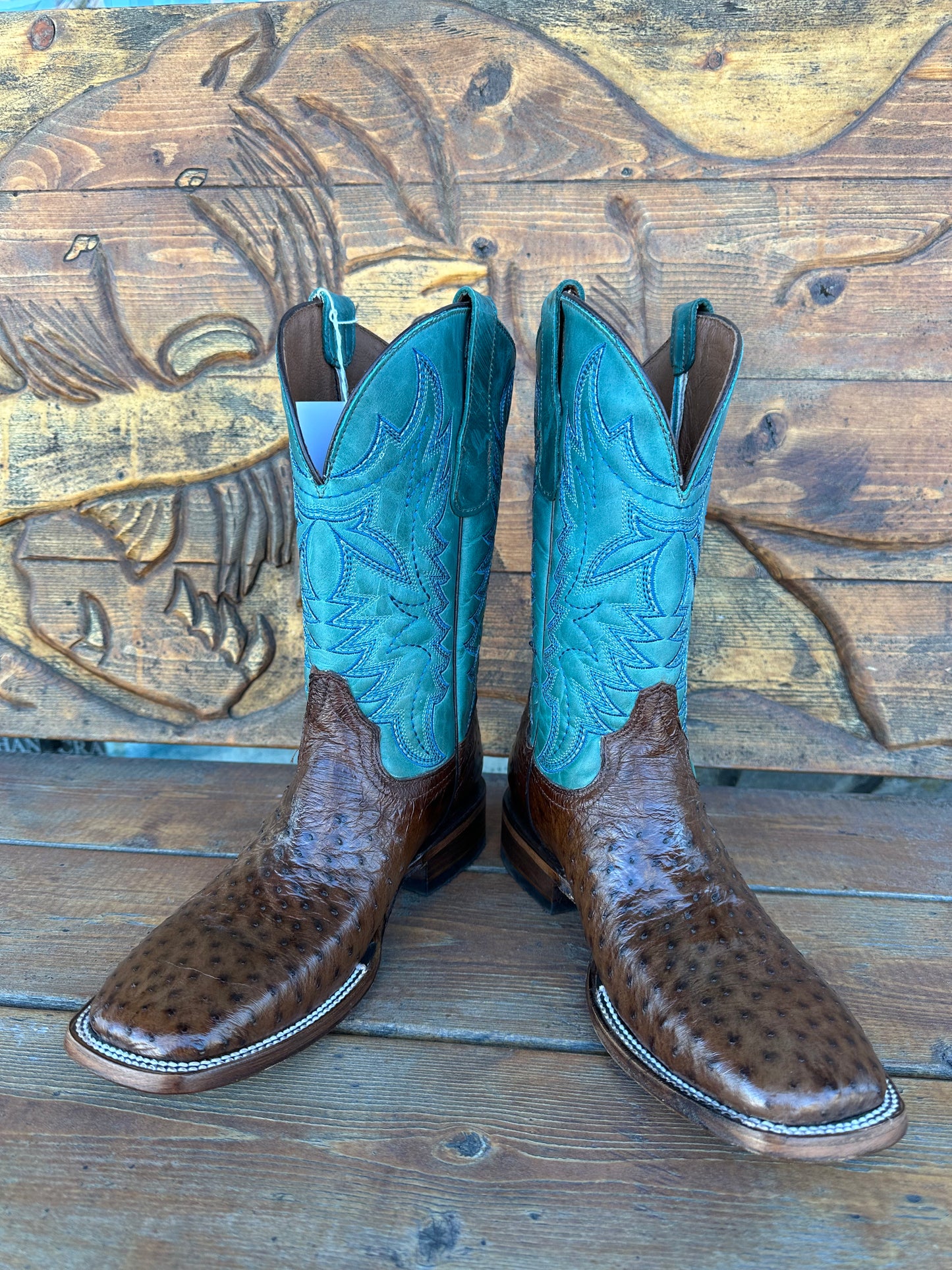 CIRCLE G “CHOCOLATE/BLUE” FULL QUILL OSTRICH COWBOY BOOT L6050