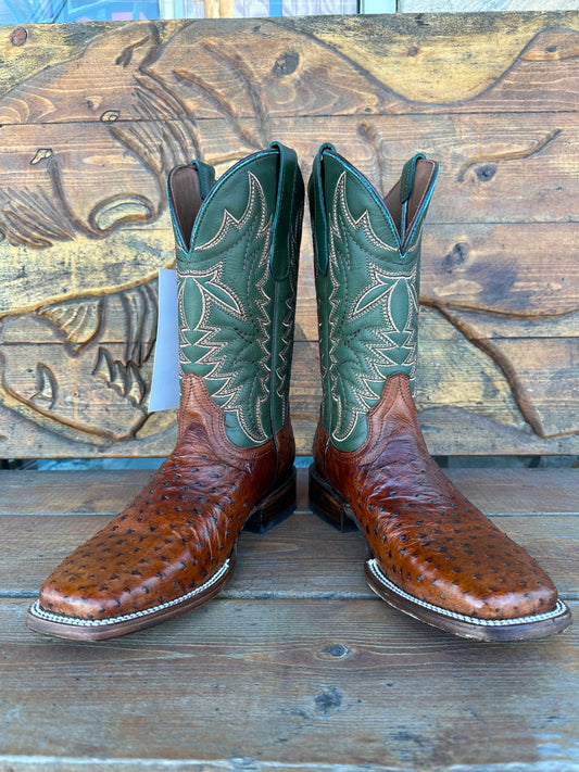 CIRCLE G “COGNAC/GREEN” FULL QUILL OSTRICH COWBOY BOOT L6049